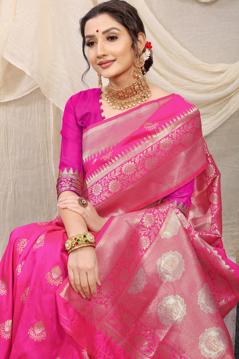 VastraLakshmi Engaging Pink Kanjivaram Silk With Effervescent Blouse Piece