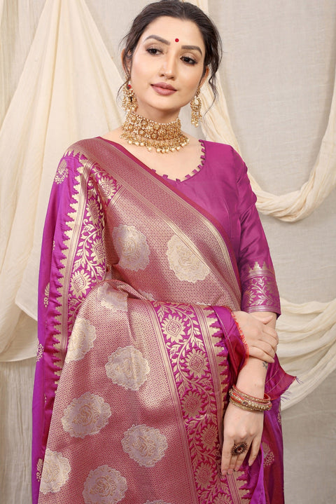 VastraLakshmi Pleasurable Purple Kanjivaram Silk With Effervescent Blouse Piece