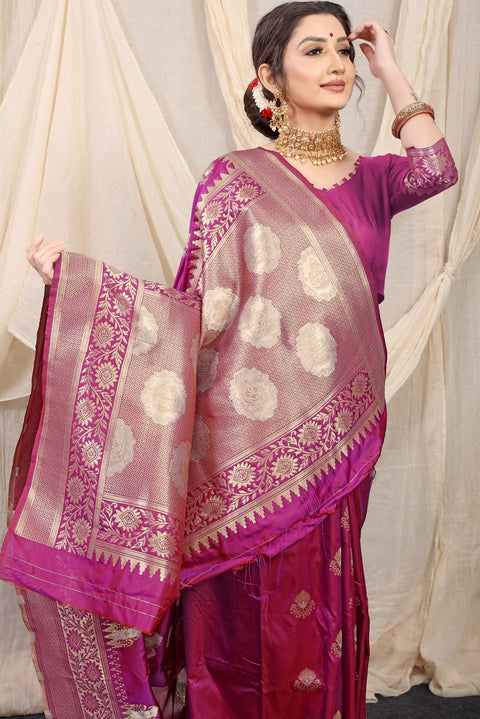 VastraLakshmi Pleasurable Purple Kanjivaram Silk With Effervescent Blouse Piece