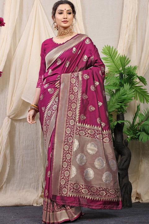 VastraLakshmi Denouement Wine Kanjivaram Silk With Effervescent Blouse Piece