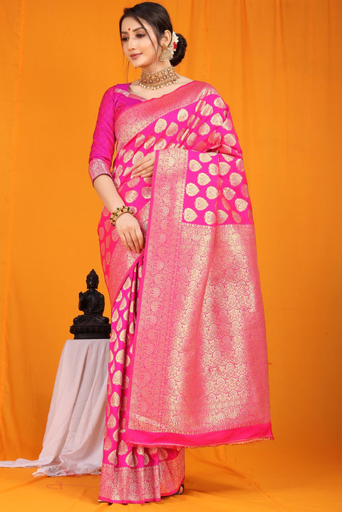 VastraLakshmi Invaluable Dark Pink Banarasi Silk Saree With Divine Blouse Piece