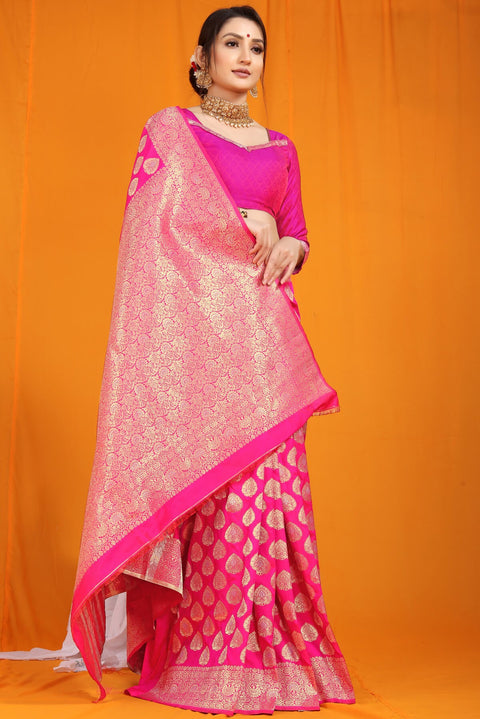 VastraLakshmi Invaluable Dark Pink Banarasi Silk Saree With Divine Blouse Piece