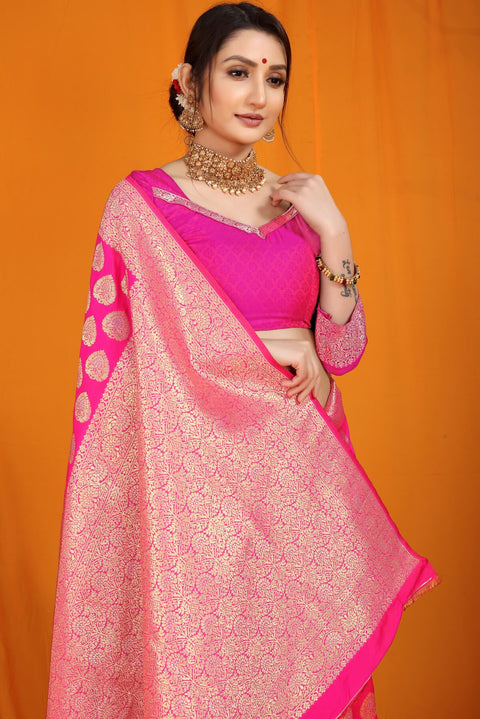 VastraLakshmi Invaluable Dark Pink Banarasi Silk Saree With Divine Blouse Piece