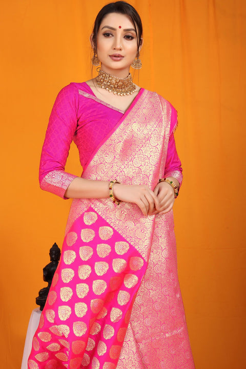 VastraLakshmi Invaluable Dark Pink Banarasi Silk Saree With Divine Blouse Piece