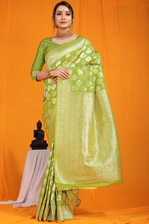 VastraLakshmi Staring Green Banarasi Silk Saree With Divine Blouse Piece