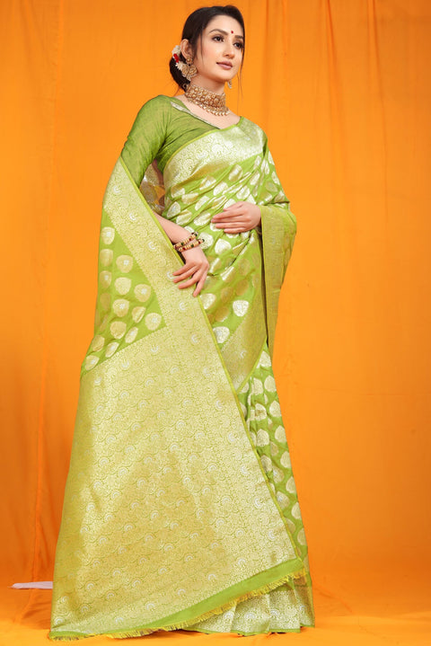 VastraLakshmi Staring Green Banarasi Silk Saree With Divine Blouse Piece