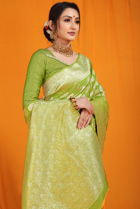 VastraLakshmi Staring Green Banarasi Silk Saree With Divine Blouse Piece