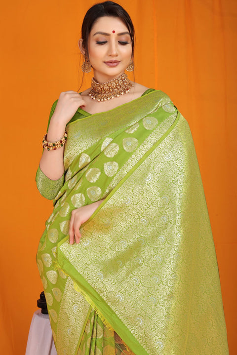 VastraLakshmi Staring Green Banarasi Silk Saree With Divine Blouse Piece