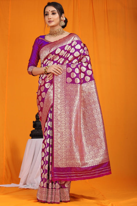 VastraLakshmi Surpassing Purple Banarasi Silk Saree With Divine Blouse Piece