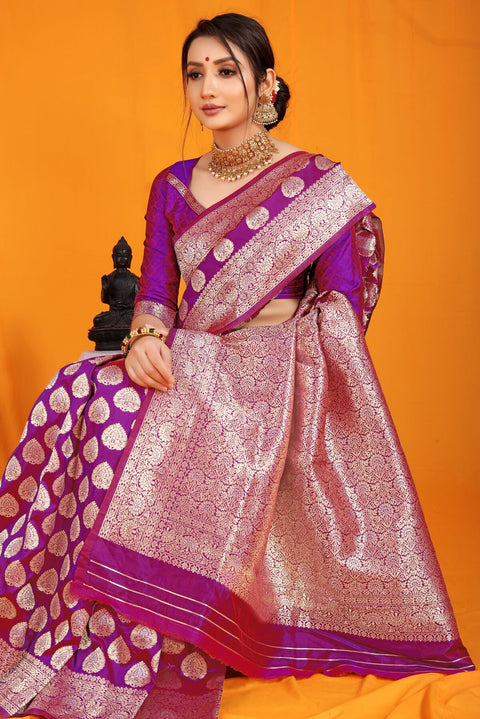 VastraLakshmi Surpassing Purple Banarasi Silk Saree With Divine Blouse Piece