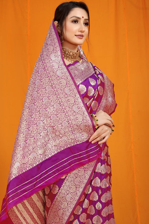 VastraLakshmi Surpassing Purple Banarasi Silk Saree With Divine Blouse Piece