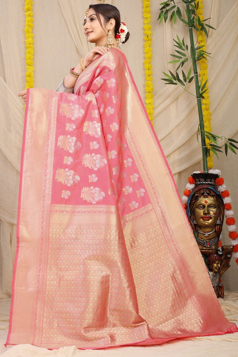 VastraLakshmi Tempting Baby Pink Kanjivaram Silk With Seraglio Blouse Piece