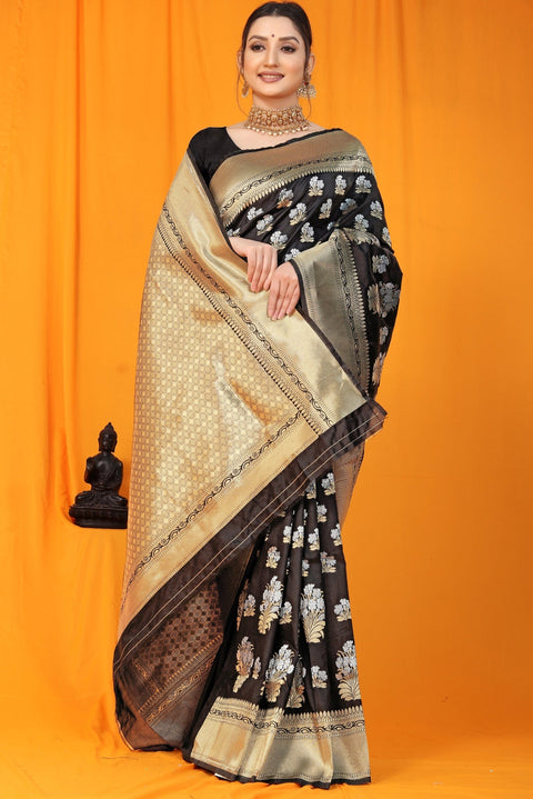 VastraLakshmi Deserving Black Kanjivaram Silk With Seraglio Blouse Piece