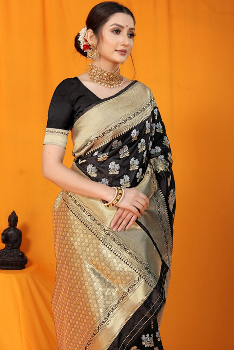 VastraLakshmi Deserving Black Kanjivaram Silk With Seraglio Blouse Piece