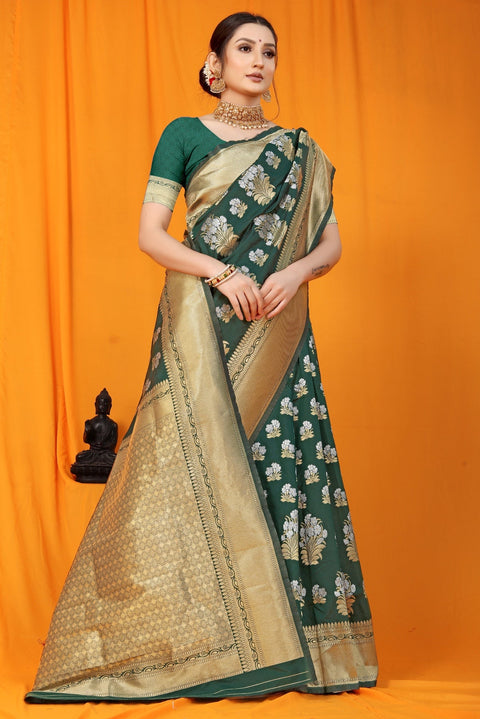 VastraLakshmi Scintilla Dark Green Kanjivaram Silk With Seraglio Blouse Piece