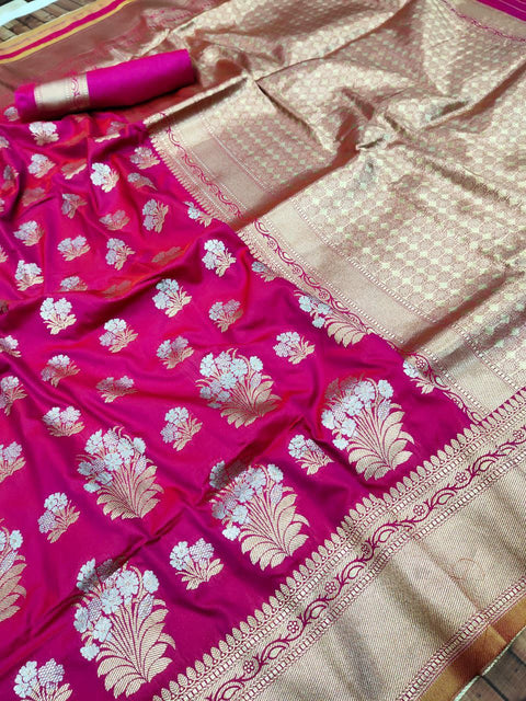 VastraLakshmi Luxuriant Dark Pink Kanjivaram Silk With Seraglio Blouse Piece