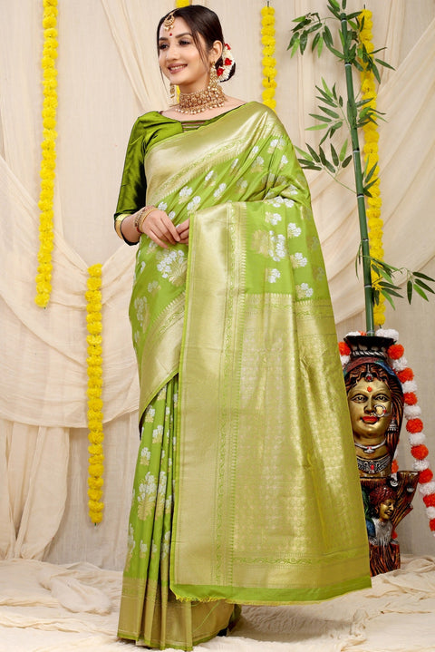 VastraLakshmi Improbable Green Kanjivaram Silk With Seraglio Blouse Piece