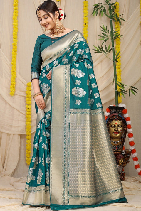 VastraLakshmi Fantabulous Rama Kanjivaram Silk With Seraglio Blouse Piece