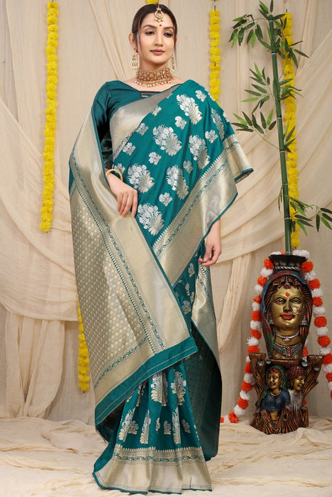 VastraLakshmi Fantabulous Rama Kanjivaram Silk With Seraglio Blouse Piece