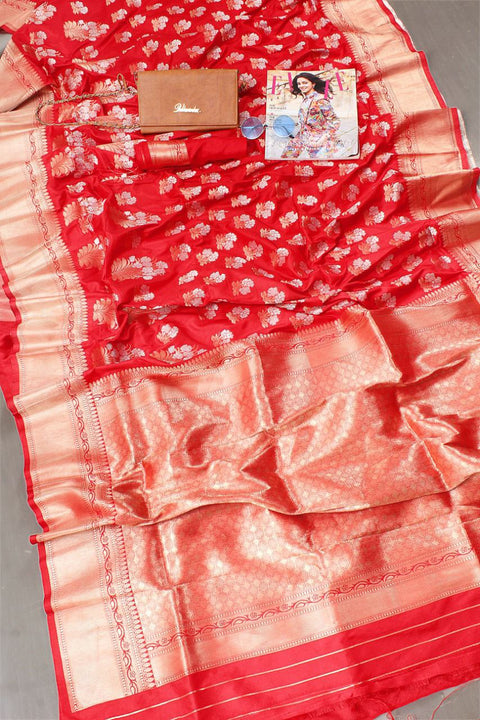 VastraLakshmi Snappy Red Kanjivaram Silk With Seraglio Blouse Piece