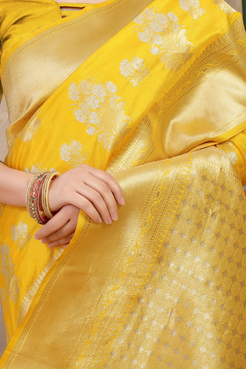 VastraLakshmi Divine Yellow Kanjivaram Silk With Seraglio Blouse Piece