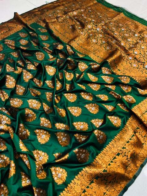 VastraLakshmi Incredible Dark Green Soft Banarasi Silk Saree With Splendorous Blouse Piece