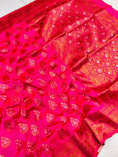 VastraLakshmi Felicitous Dark Pink Soft Banarasi Silk Saree With Splendorous Blouse Piece