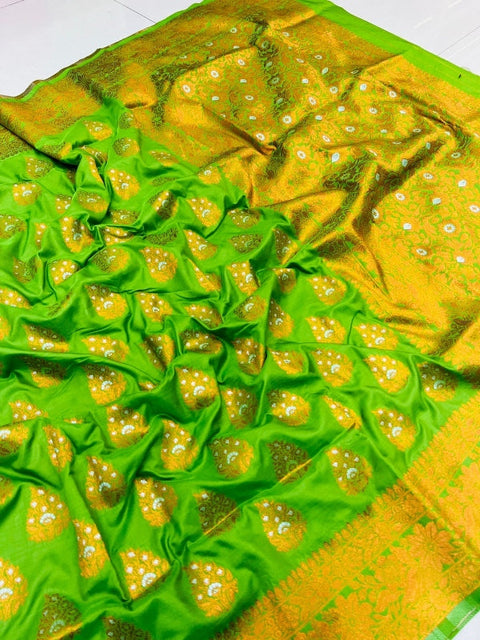 VastraLakshmi Luxuriant Green Soft Banarasi Silk Saree With Splendorous Blouse Piecew