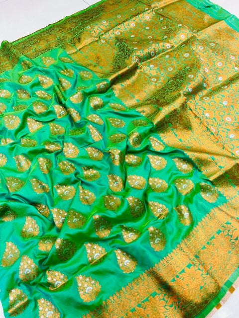 VastraLakshmi Lagniappe Sea Green Soft Banarasi Silk Saree With Splendorous Blouse Piece