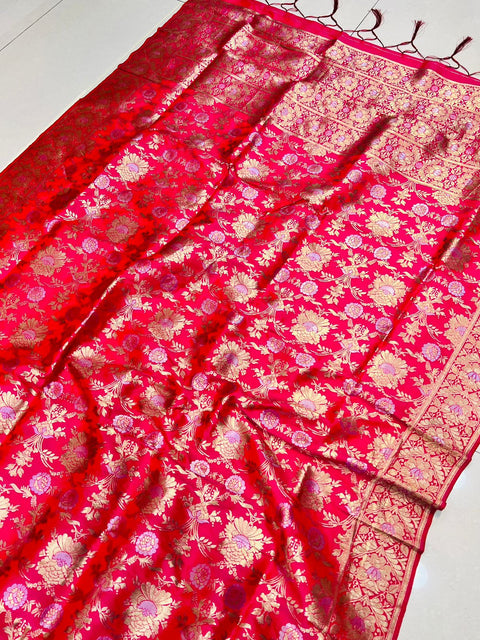 VastraLakshmi Wonderful Dark Pink Banarasi Silk Saree With Fairytale Blouse Piece