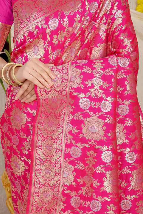 VastraLakshmi Wonderful Dark Pink Banarasi Silk Saree With Fairytale Blouse Piece