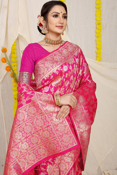 VastraLakshmi Wonderful Dark Pink Banarasi Silk Saree With Fairytale Blouse Piece