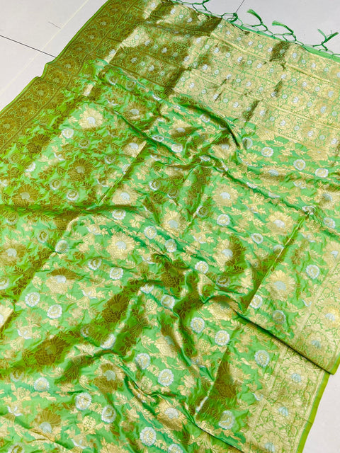 VastraLakshmi Sensational Green Banarasi Silk Saree With Fairytale Blouse Piece