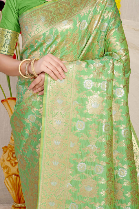 VastraLakshmi Sensational Green Banarasi Silk Saree With Fairytale Blouse Piece