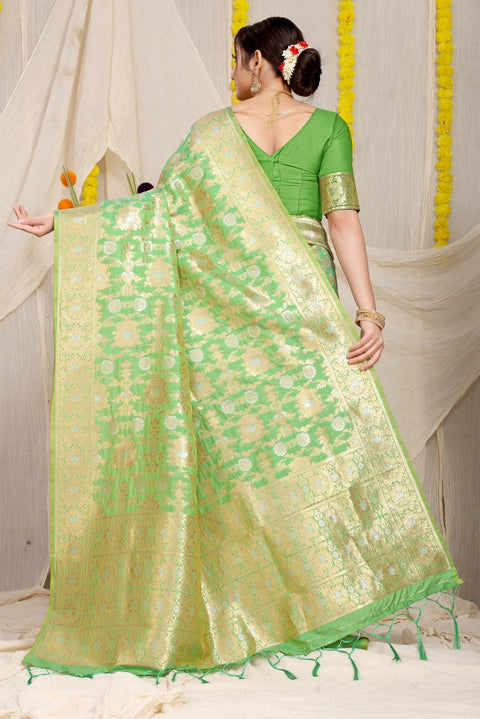 VastraLakshmi Sensational Green Banarasi Silk Saree With Fairytale Blouse Piece