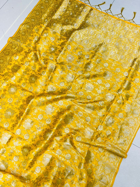 VastraLakshmi Prominent Yellow Banarasi Silk Saree With Fairytale Blouse Piece