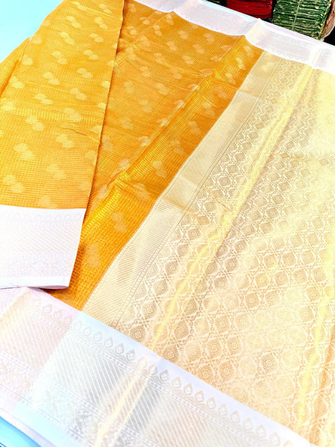 VastraLakshmi Effervescent Yellow Soft Tissue Silk Saree With Petrichor Blouse Piece