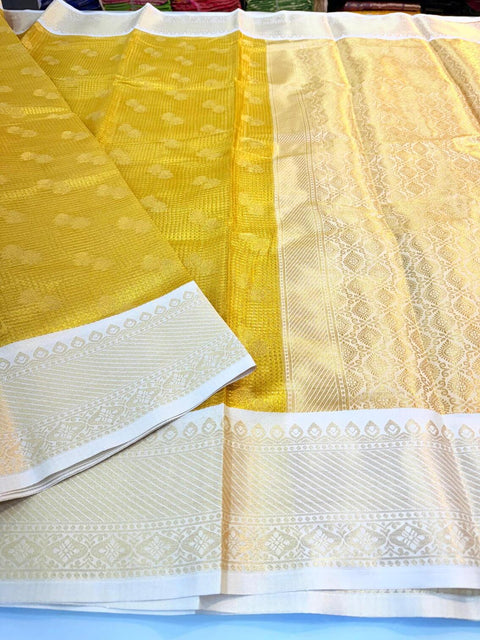 VastraLakshmi Effervescent Yellow Soft Tissue Silk Saree With Petrichor Blouse Piece