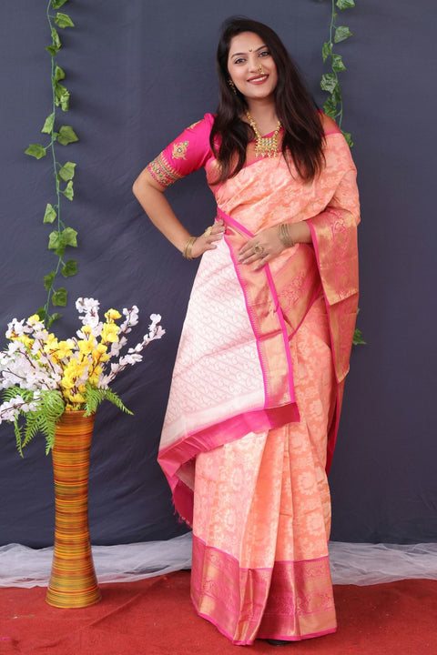 VastraLakshmi Glittering Baby Pink Kanjivaram Silk With Unequalled Blouse Piece