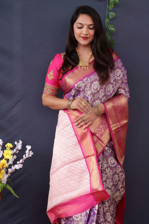 VastraLakshmi Profuse Purple Kanjivaram Silk With Magnificat  Blouse Piece