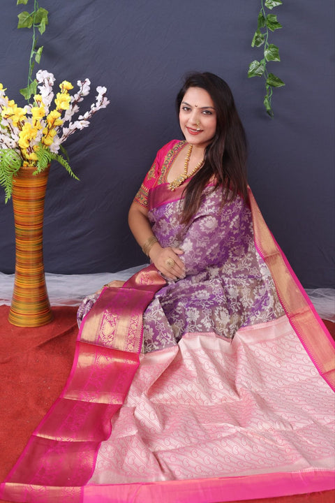 VastraLakshmi Profuse Purple Kanjivaram Silk With Magnificat  Blouse Piece