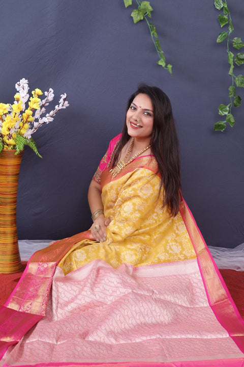 VastraLakshmi Luxuriant Yellow Kanjivaram Silk With Snazzy Blouse Piece