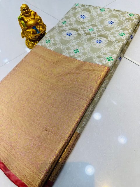 VastraLakshmi Enticing Beige Kanjivaram Silk and Angelic Blouse Piece