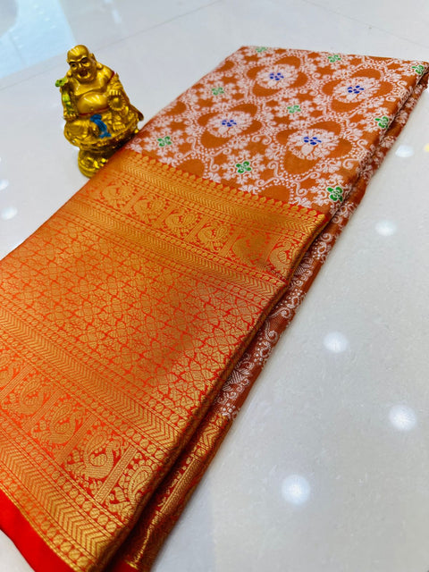 VastraLakshmi Eloquence Orange Kanjivaram Silk and Angelic Blouse Piece