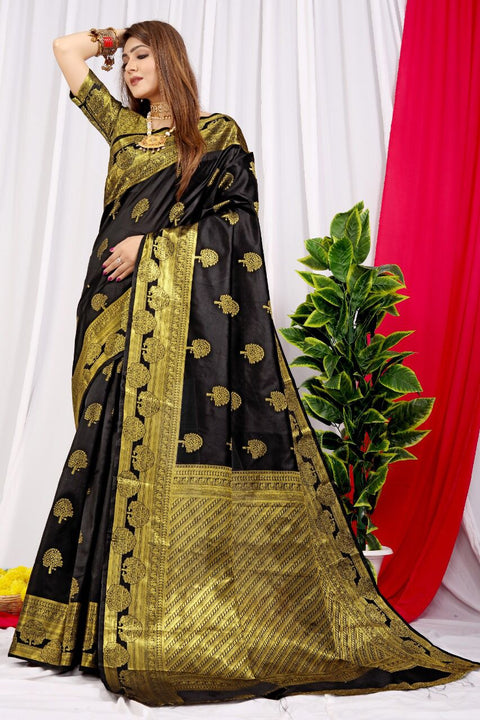 VastraLakshmi Classy Black Soft Banarasi Silk Saree With Supernal Blouse Piece