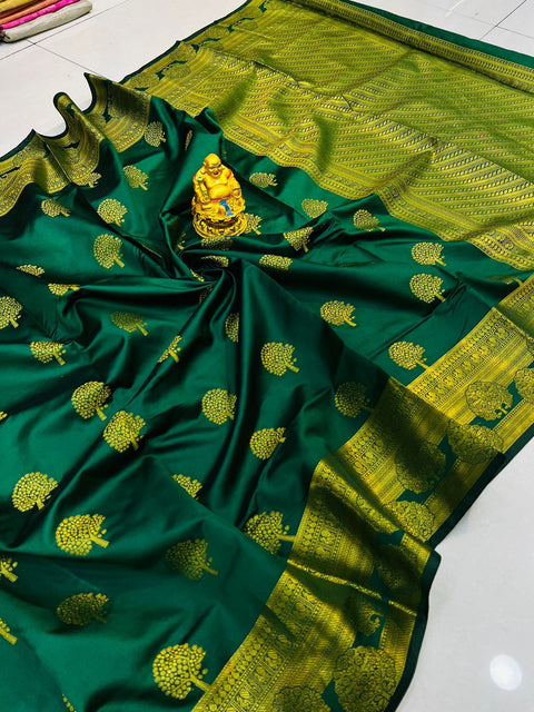 VastraLakshmi Sophisticated Dark Green Soft Banarasi Silk Saree With Supernal Blouse Piece