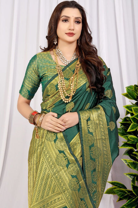 VastraLakshmi Sophisticated Dark Green Soft Banarasi Silk Saree With Supernal Blouse Piece