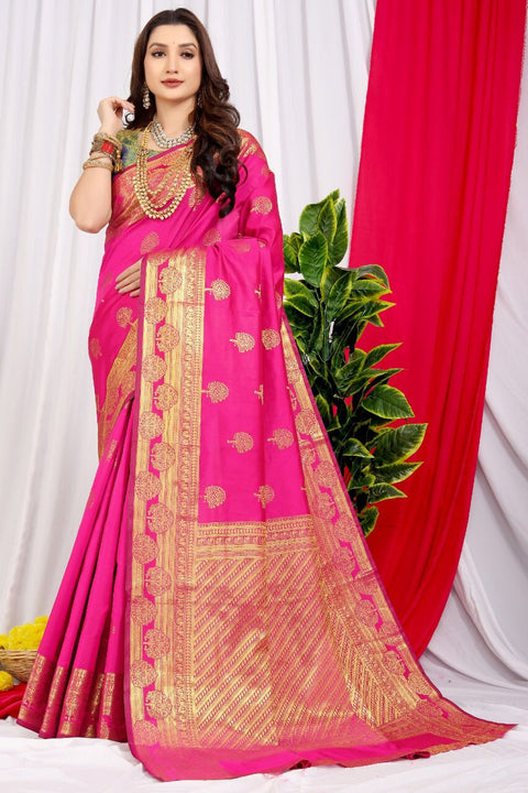 VastraLakshmi Refreshing Dark Pink Soft Banarasi Silk Saree With Supernal Blouse Piece