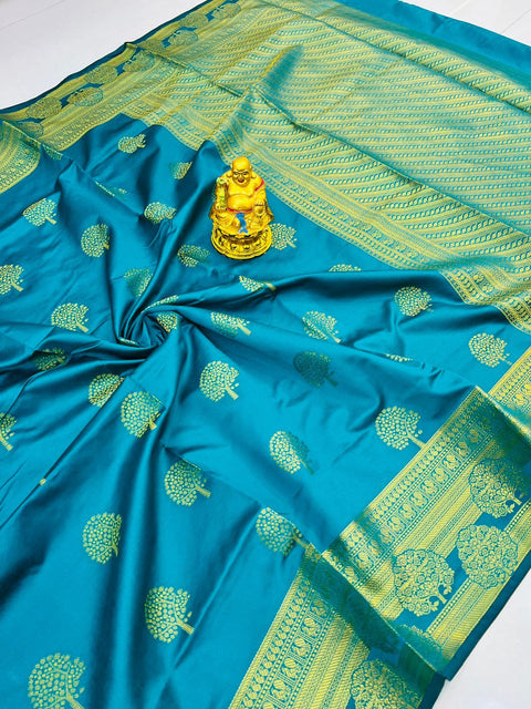 VastraLakshmi Wonderful Firozi Soft Banarasi Silk Saree With Supernal Blouse Piece