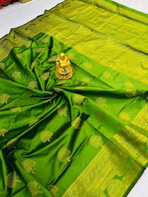 VastraLakshmi Stylish Green Soft Banarasi Silk Saree With Supernal Blouse Piece